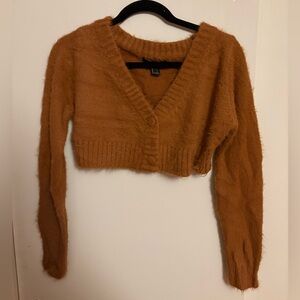 Forever 21 Tan V-Neck Cropped Fuzzy Sweater